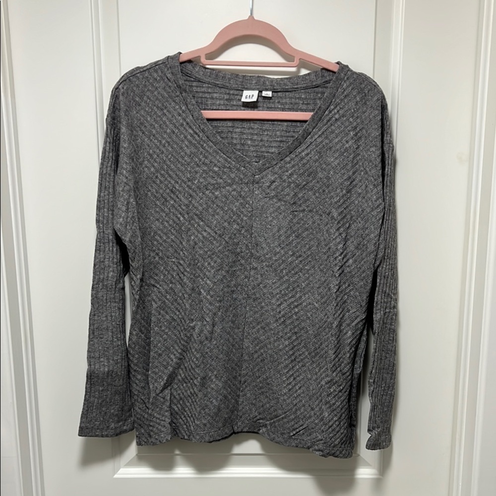 GAP Gray V-Neck Relaxed Hoodie
